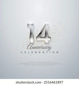 Premium vector for poster, banner, celebration greeting.Silver elegant number 14th. on a glossy white background.