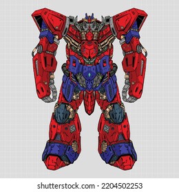 Premium Vector |Red Gunpla gundam mecha robot builded by head arm body leg weapon illustration premium vector