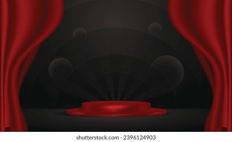 Premium vector red podium and curtains background. High quality vector decoration red abstract background