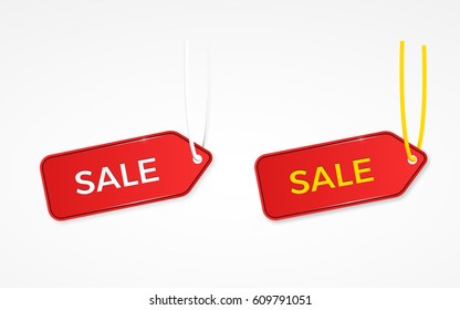 Premium vector of red sale label with shadow and highlights. Editable design