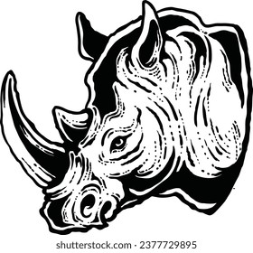 Premium vector rhinoceros head lino rhino art illustration