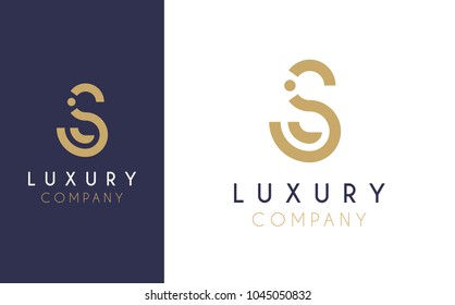 Premium Vector S Logo in two color variations. Beautiful Logotype design for luxury company branding. Elegant identity design in blue and gold. 