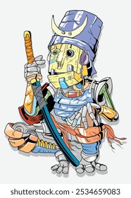 premium vector I samurai robot sit down steampunk drawing cartoon