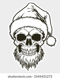 Premium vector I santa clause skull head line art drawing outline