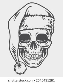 Premium vector I santa clause skull head line art drawing outline