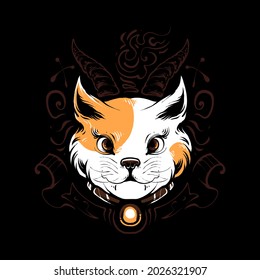 gatito satánico de vector premium, en un estilo de dibujos animados moderno, perfecto para camisetas o productos de impresión 