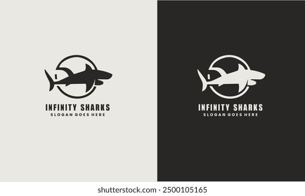 Premium vector Shark with Infinity shape Logo design template with black and white background.