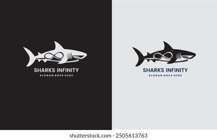 Premium vector Shark with Infinity shape Logo design template with black and white background.