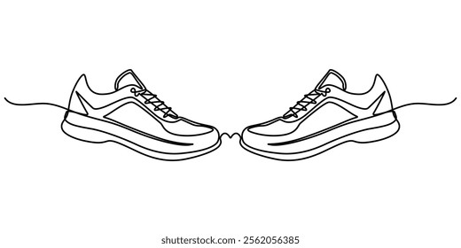 Premium vector shoe continuous one line drawing on white background concept of shoe business, Sport Sneaker shoes in continuous line art drawing style, sneakers are drawn with one line. Sports shoes.