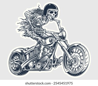 Premium vector I skull riding motorcycle club drawing outline vehicle 