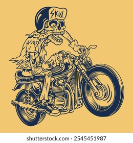 Premium vector I skull riding motorcycle club drawing outline vehicle 