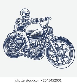 Premium vector I skull riding motorcycle club drawing outline vehicle 