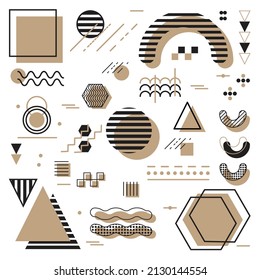 Vector premium del paquete de recursos de diseño de Memphis Soft-Brown de Dizcorvus sobre puntos, semitono, línea de círculo, rectángulo, triángulo, polígono, etc