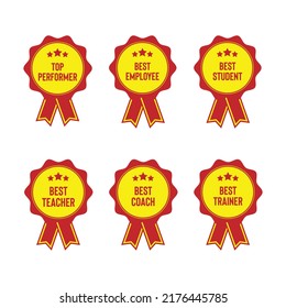 Premium Vector Template Appreciation Ribbon Red And Yellow  Batches Best Employee Top Performer Best Student Best Teacher Batches Best Coach Badge Circle 