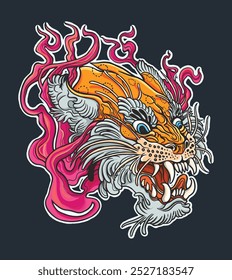 Premium Vector cabeza de tigre neo tatuaje flash tradicional vintage de dibujos animados de la vieja escuela