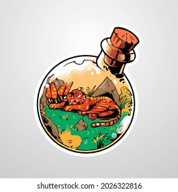 premium vector tiger on potion bottleillustration, in a modern cartoon style, perfect for t-shirts or print products 
