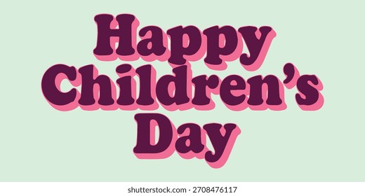 Tipografía de Vector de Premium para "Happy Children's Day" con un efecto de sombra 3D retro de moda y una fuente de burbujas audaz y juguetona. Perfecto para carteles de eventos de alto impacto.