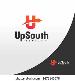 Premium Vector U Logo in two color variations. Beautiful Logotype design for Upsouth company branding. Elegant identity design