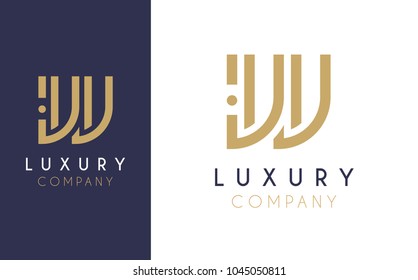 Premium Vector W Logo in two color variations. Beautiful Logotype design for luxury company branding. Elegant identity design in blue and gold. 