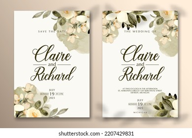 Vector premium | Plantilla de invitación a matrimonio con flor
