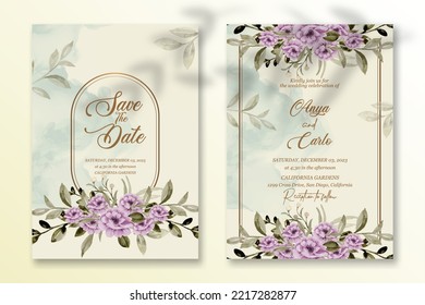 Premium vector | Wedding invitation template with watercolor flower
