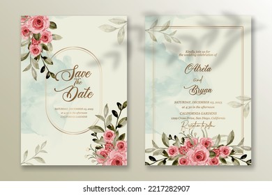 Premium vector | Wedding invitation template with watercolor flower