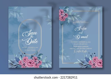 Premium vector | Wedding invitation template with watercolor flower