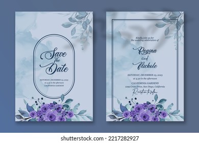 Premium vector | Wedding invitation template with watercolor flower
