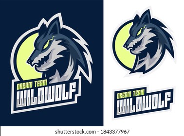 Diseño del logotipo de salida de mascota de Wolf para vectores premium