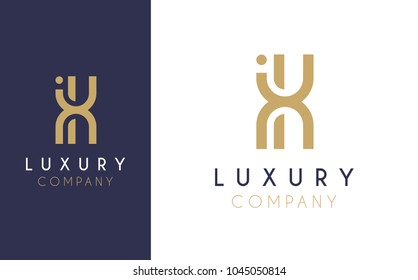 Premium Vector X Logo in two color variations. Beautiful Logotype design for luxury company branding. Elegant identity design in blue and gold. 