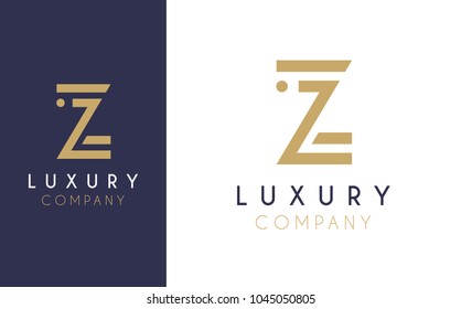 Premium Vector Z Logo in two color variations. Beautiful Logotype design for luxury company branding. Elegant identity design in blue and gold. 