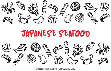 Premium Vectors | Background illustration of Japanese seafood icon design.