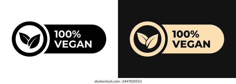 Premium Vegan label vector design for packaging. Vegan 100 icon gold illustration, logo, symbol, sign, stamp, tag, emblem, mark or seal for package. Organic product sticker.