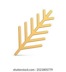 Premium vertical spruce branch slim stick with needles metallic glossy decorative bauble 3d template. Realistic golden jewelry Christmas tree toy festive winter holiday celebrate vector illustration