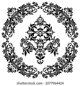 Premium vintage baroque frame scroll ornament engraving border floral retro pattern antique style acanthus foliage swirl decorative design element filigree calligraphy - vector.