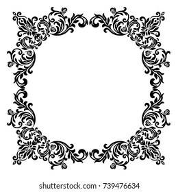 Premium vintage baroque frame scroll ornament engraving border floral retro pattern antique style acanthus foliage swirl decorative design element filigree calligraphy - vector.