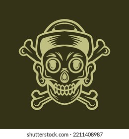 Premium Vintage Head Skull illustration, skeleton badge, creative emblem For T-shirt Design