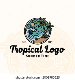 Premium Vintage logo monoline tropical summer wave logo nature 1