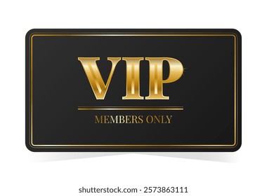 Premium VIP card with gold elements, members only. Black colors. Vector illustration on transparent background