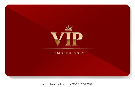 Tarjeta VIP Premium en color rojo con corona dorada y otros Elementos. Diseño de lujo. Ilustración vectorial