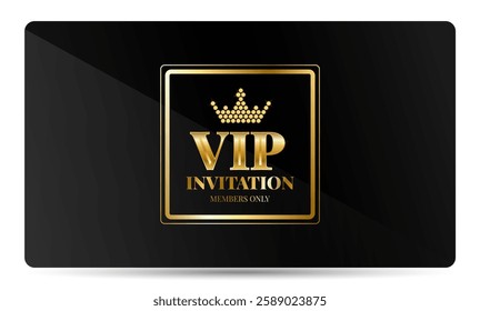 Premium VIP card template with golden elements. Elegant invitation members only. Exclusive, luxury design. Vector illustration for concert, gym, spa, lounge