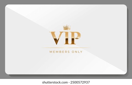 Premium VIP card in white color with golden crown and other elements. Luxury design. Vector illustration