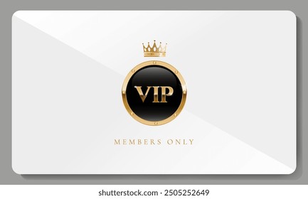 Premium VIP card in white color with golden crown and other elements. Luxury design. Vector illustration