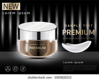 Premium VIP Cosmetics, face cream for beauty. mask with sparkling pearls. Vector illustration of realistic 3D 