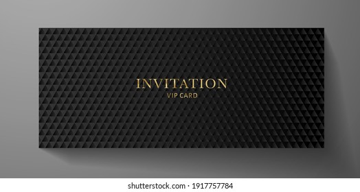 Premium VIP Invitation template with abstract black triangle pattern (carbon texture) on background. Luxury design for event invite, Gift certificate, Voucher, Gift card or coupon template