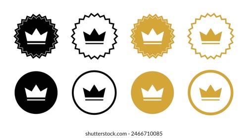 premium and vip user crown icon. Premium member medal crown icon set. Exclusive member badge black and gold color.