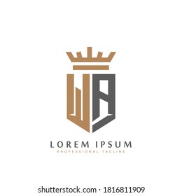 Premium WA Monogramm mit zwei Buchstaben W&A. Elegante goldene Schildinitialen und kronengeometrisches altes Retro-Logo-Design. Stockillustration für alphabetische Vektorelemente.