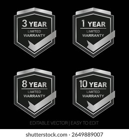 Garantia Premium e Conjunto de Emblemas Originais do Produto - Selos Vetoriais de Metal e Design de Etiqueta Hexágono