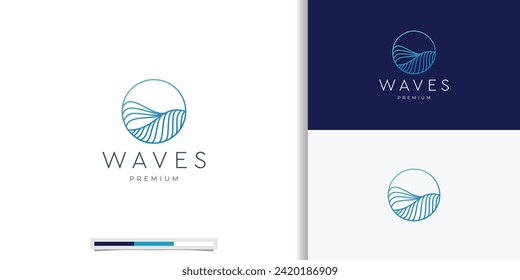 Premium Wave logo design template. Creative line style Wave logo with circular round template.