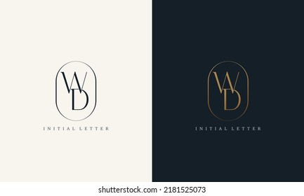 premium WD logo monogram with gold circle frame. luxury initials design minimal modern typeface.